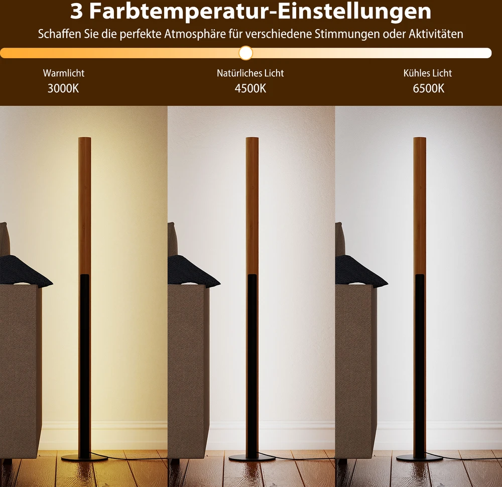 Promotion Bambuko grindų lempa su LED, reguliuojama, 122 cm