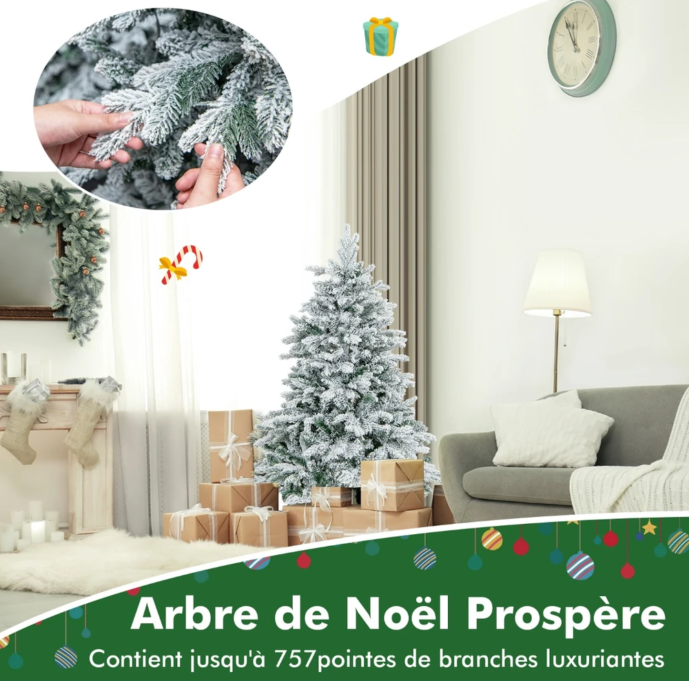 Promotion Dirbtinė Kalėdų eglutė 135cm su 757 šakų galiukais ir 120 šiltų baltų LED lempučių, apibarstyta sniegu