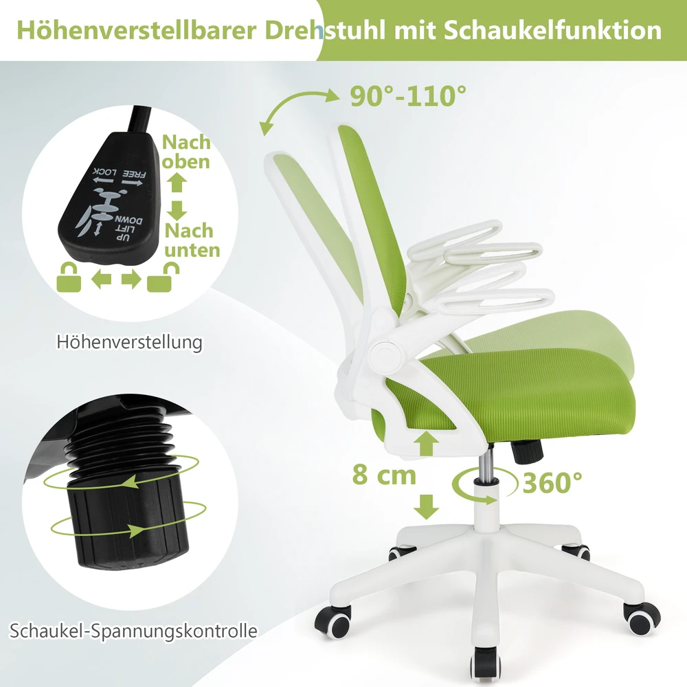 Promotion Ergonomiškas žalias biuro kėdė sulankstomais porankiais