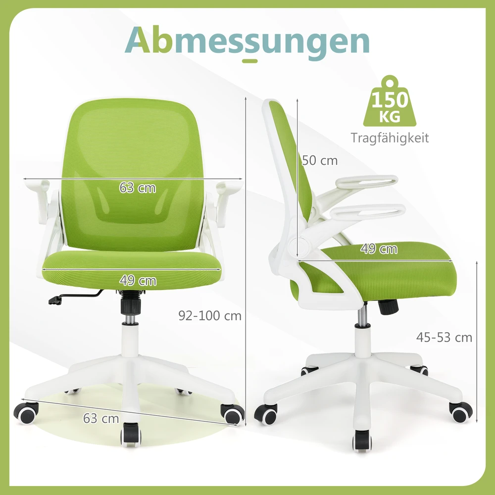Promotion Ergonomiškas žalias biuro kėdė sulankstomais porankiais
