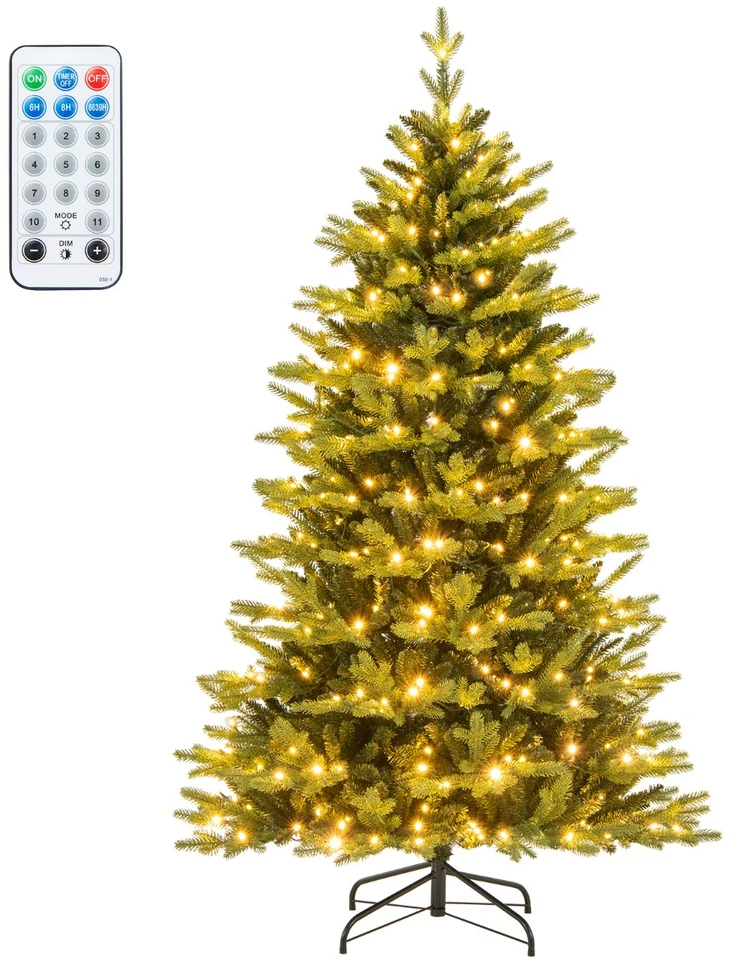 Promotion Iš anksto apšviesta dirbtinė kalėdinė eglutė 180cm, 844 šakų, 250 daugių spalvų ir šiltai baltų LED, 11 apšvietimo režimų