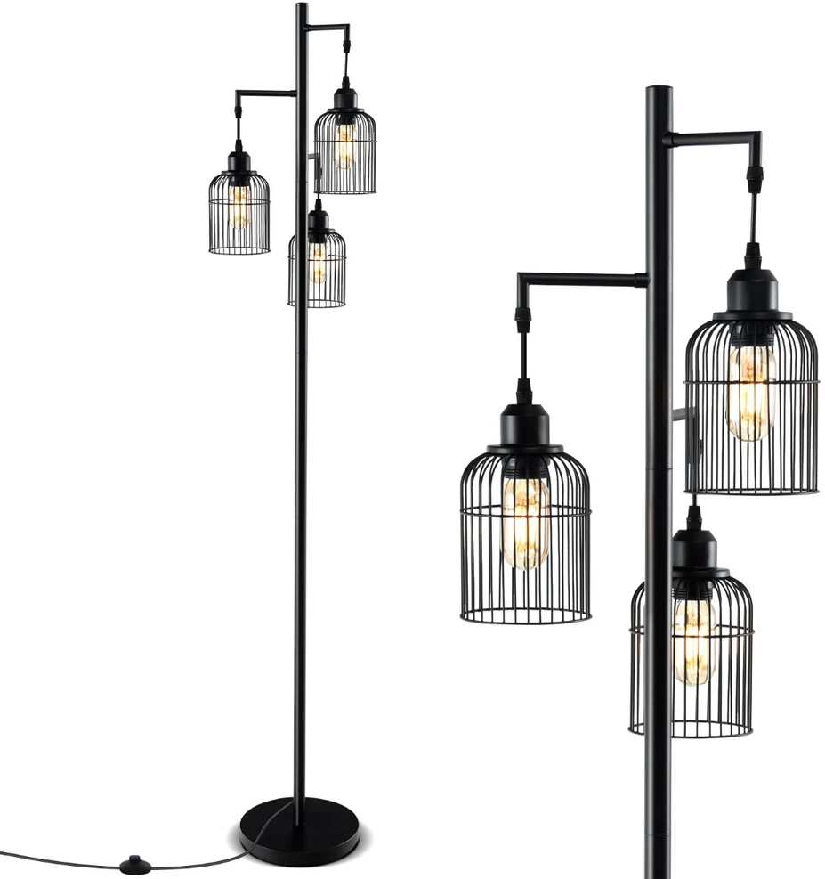 Promotion Juoda moderni grindų lempa su 3 gaubtais 169 cm