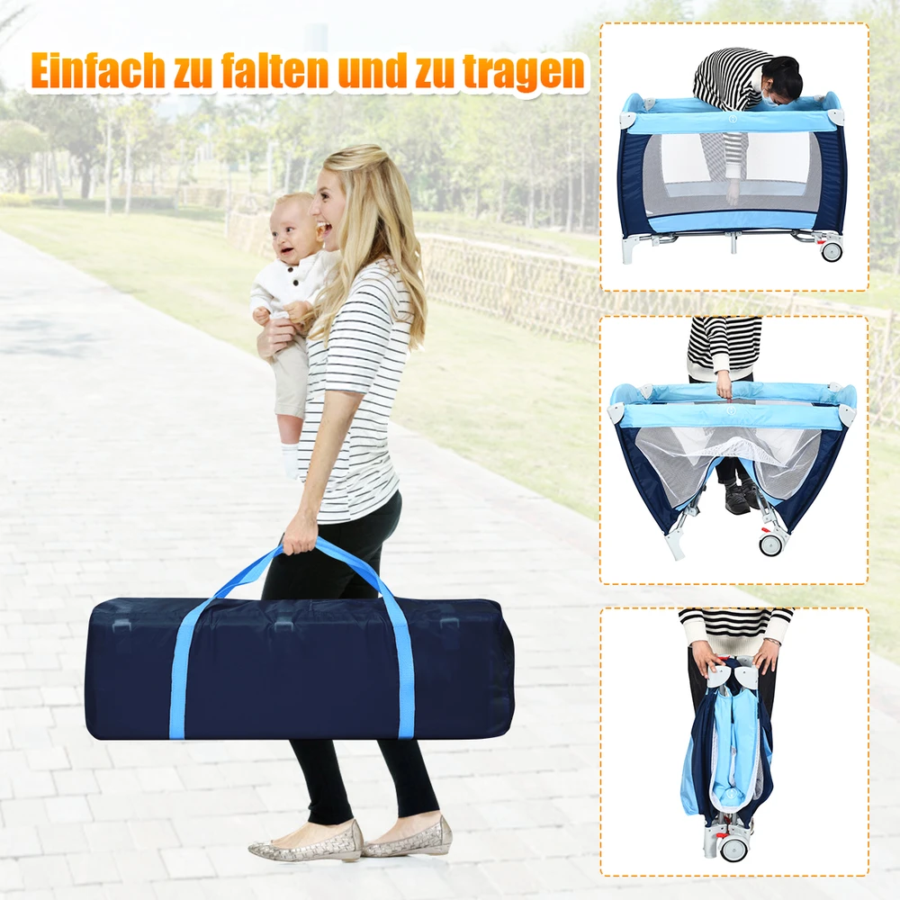 Promotion Kelioninė lovelė ir žaidimų aikštelė su krepšiu ir uodų tinklu, mėlyna