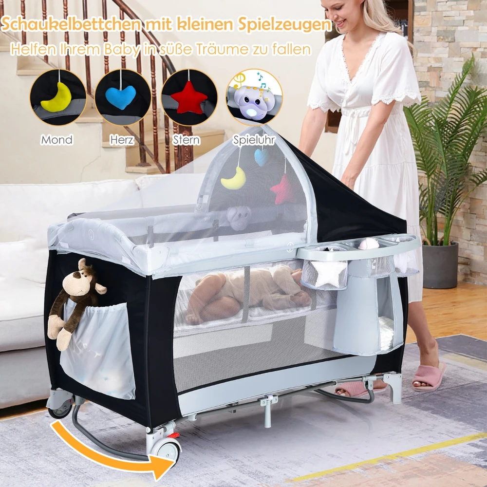 Promotion Kelioninė lovelė ir žaidimų aikštelė su krepšiu ir uodų tinklu, juoda