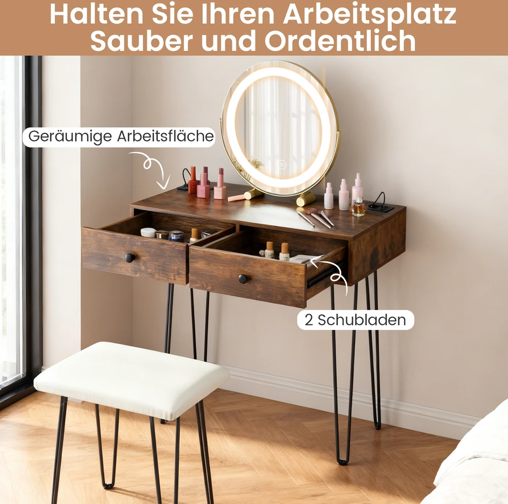 Promotion Kosmetinis staliukas su veidrodžiu, apšvietimu ir taburete