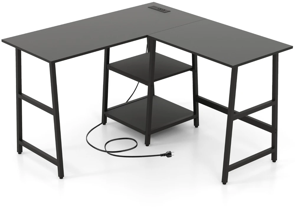 Promotion L formos kampinis stalas su lizdais ir USB 120x120 cm juodas spalvos