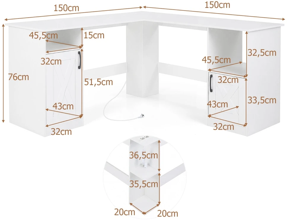 Promotion L formos kampo stalas 150cm su įkrovimo stotele