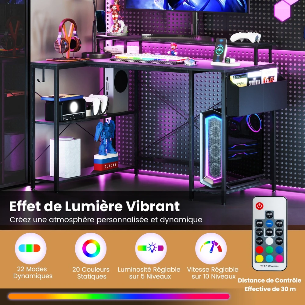 Promotion L formos stalas LED ir lizdais juodas
