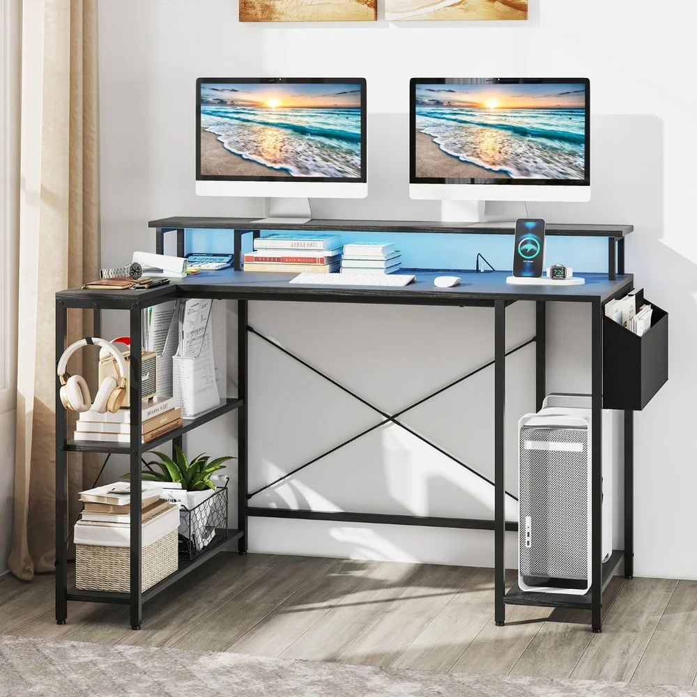 Promotion L formos stalas LED ir lizdais juodas
