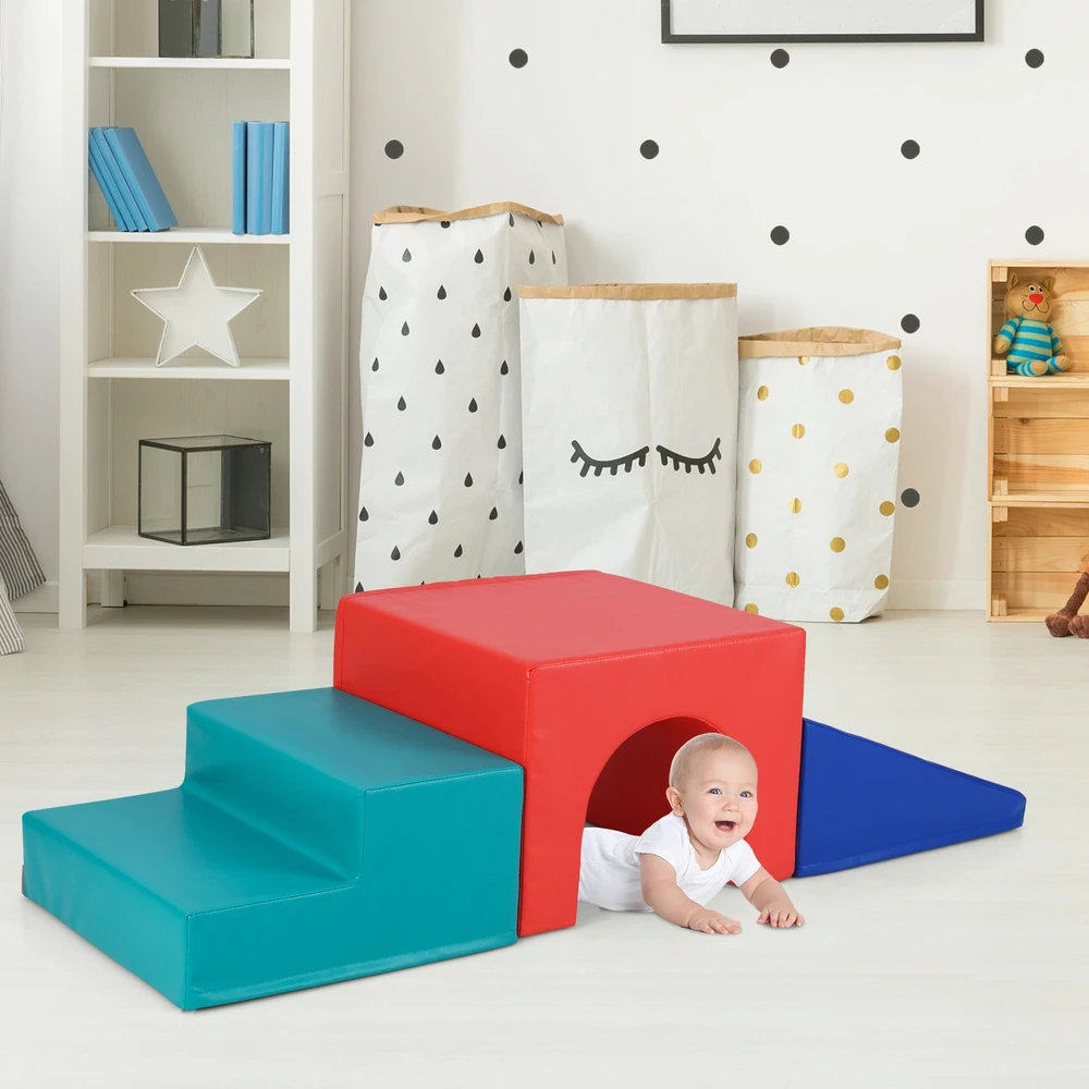 Promotion Laipiojimo ir ropojimo putų blokelių rinkinys kūdikiams mėlyna ir raudona