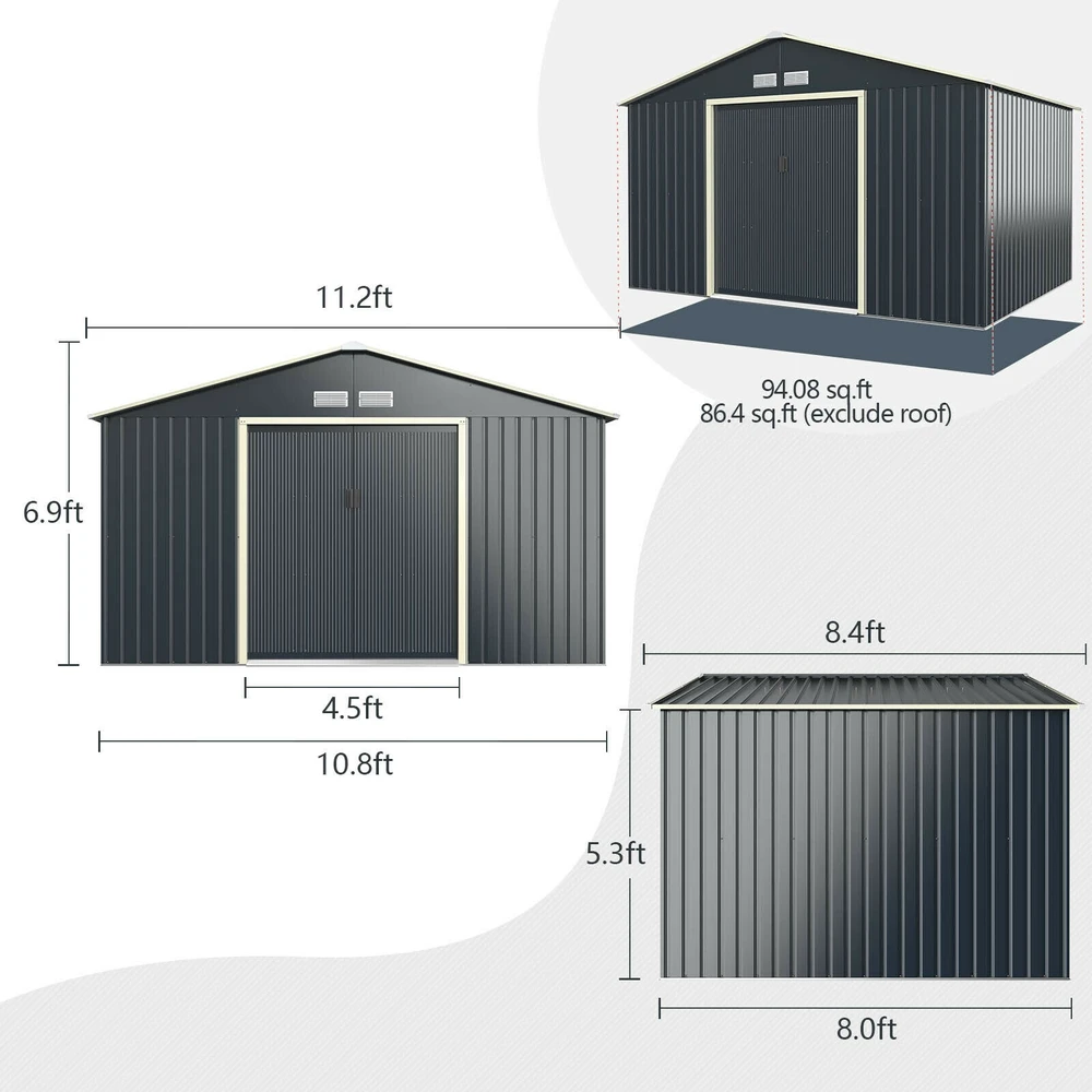 Promotion Lauko sandėlis 340x255cm, 4 ventiliacijos angos, dvigubos stumdomos durys