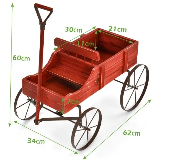 Promotion Medinė gėlių vežimėlis su 2 sodinimo sekcijomis, raudonas