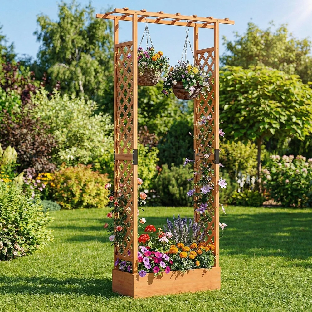 Promotion Medinė pakelta lysvė 89" oranžinė su šoniniu tinklu ir stogo drenažu