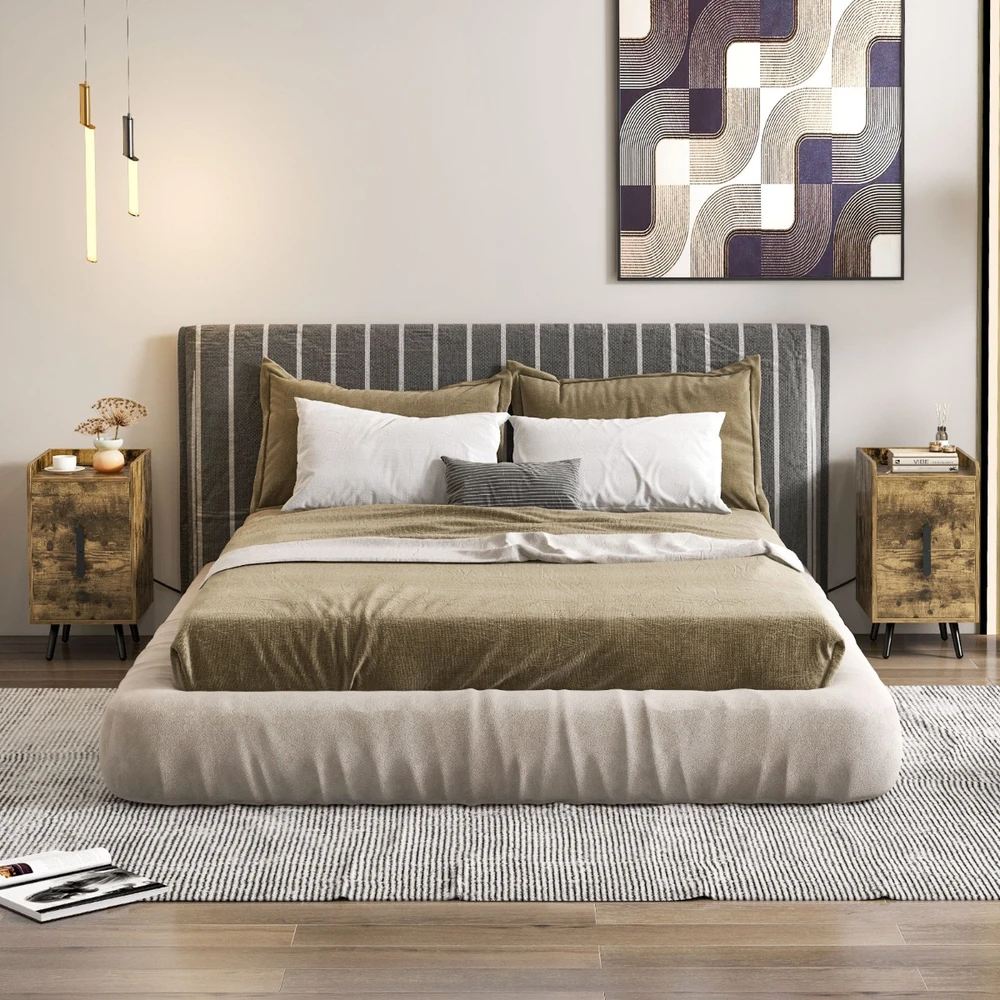 Promotion Naktinis staliukas su įkrovimo stotele, siauras naktinis staliukas su 2 stalčiais ir USB lizdais, 40 x 32 x 60 cm, rustiškos rudos spalvos