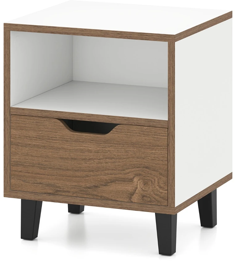 Promotion Naktinis staliukas su stalčiumi Mid Century Modern Baltas