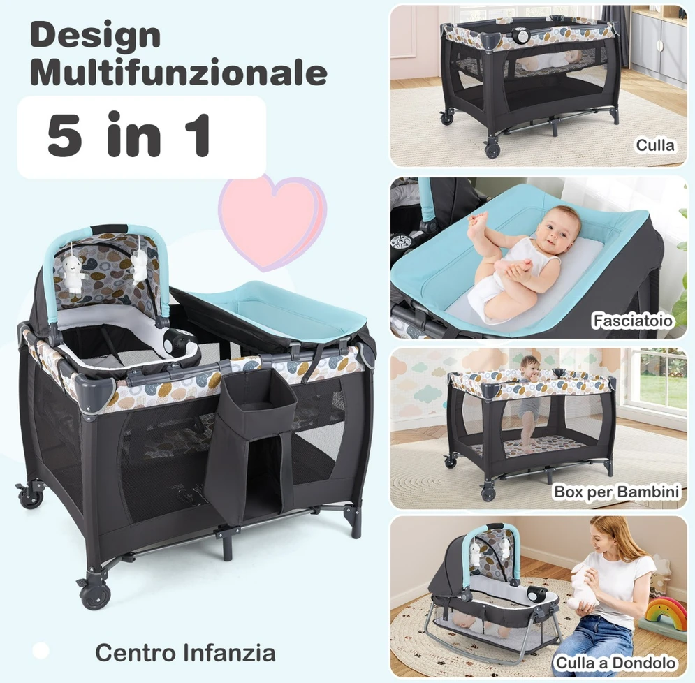 Promotion Nešiojamas kūdikių žaidimų aikštelė su supamu lopšiu ir keičiamu stalu, mėlyna