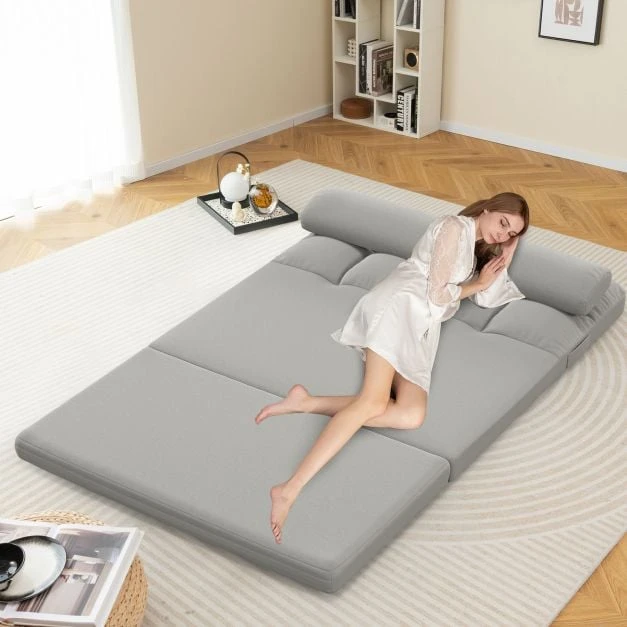 Promotion Sulankstoma grindų sofa 3in1 šviesiai pilka