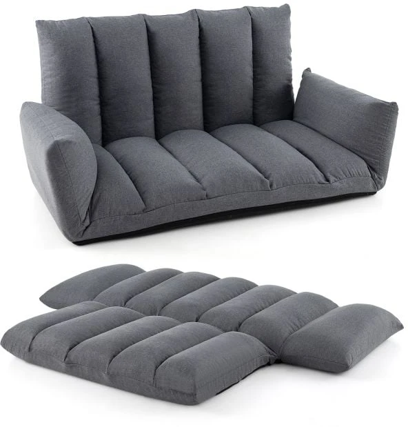 Promotion Sulankstoma grindų sofa su 5 pozicijų atlošu pilka
