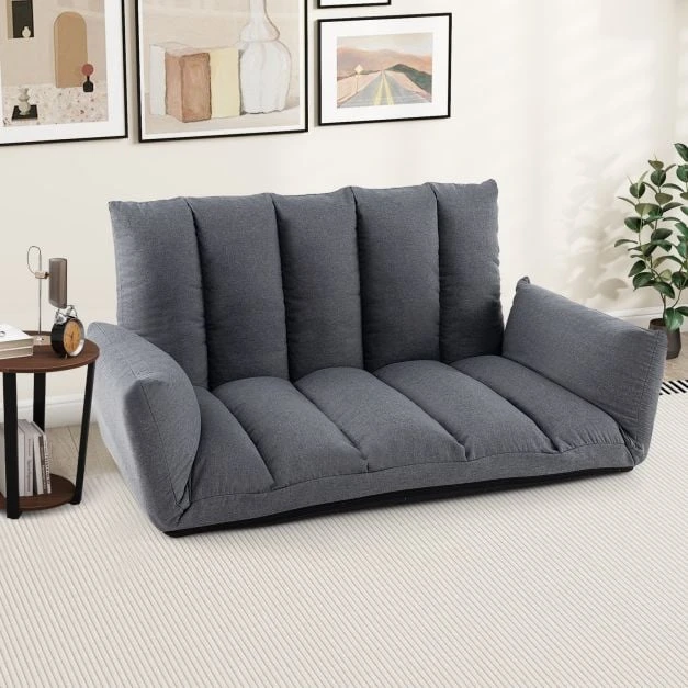 Promotion Sulankstoma grindų sofa su 5 pozicijų atlošu pilka