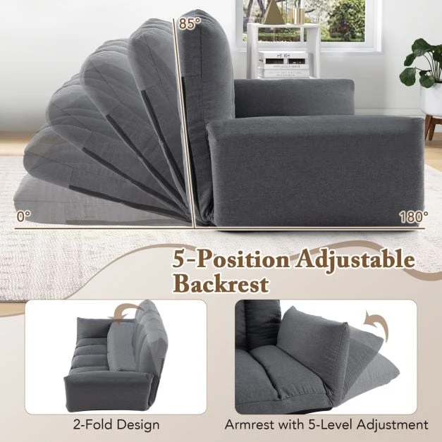 Promotion Sulankstoma grindų sofa su 5 pozicijų atlošu pilka