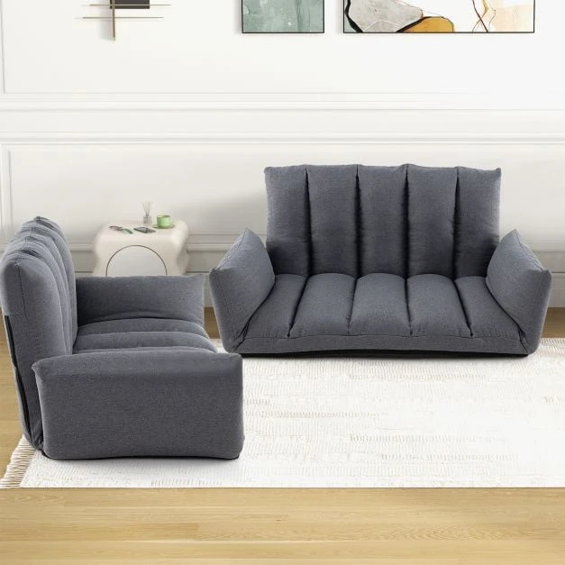 Promotion Sulankstoma grindų sofa su 5 pozicijų atlošu pilka