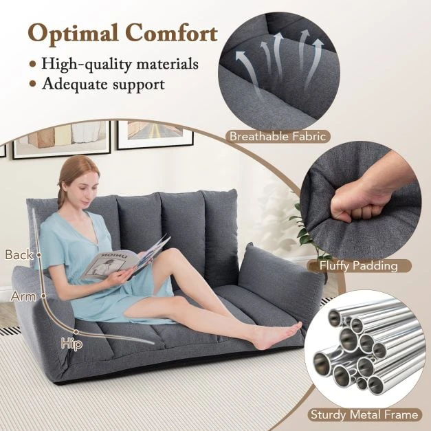 Promotion Sulankstoma grindų sofa su 5 pozicijų atlošu pilka