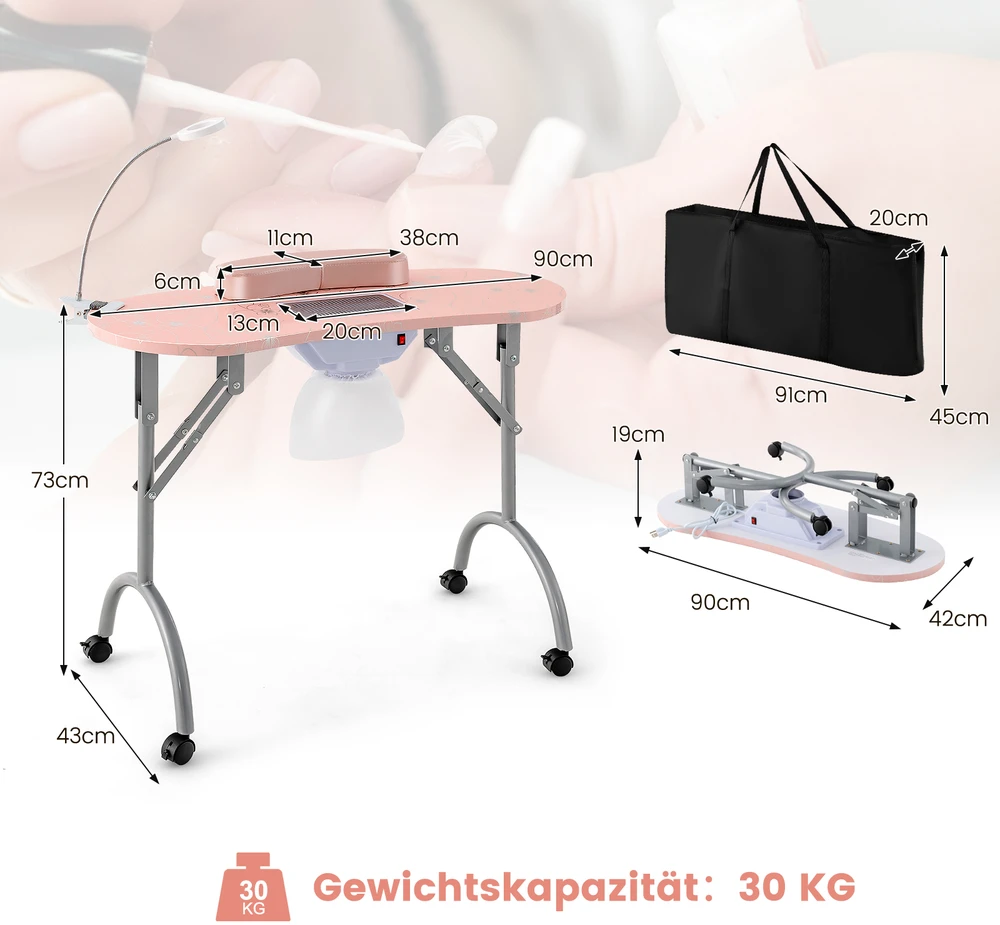 Promotion Sulankstomas Manikiūro Stalas su Elektriniu Dulkių Surinkėju, Rožinis