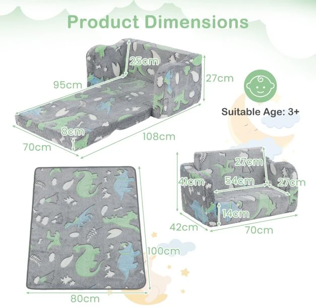 Promotion Vaikiška sofa su antklode 2in1 pilka