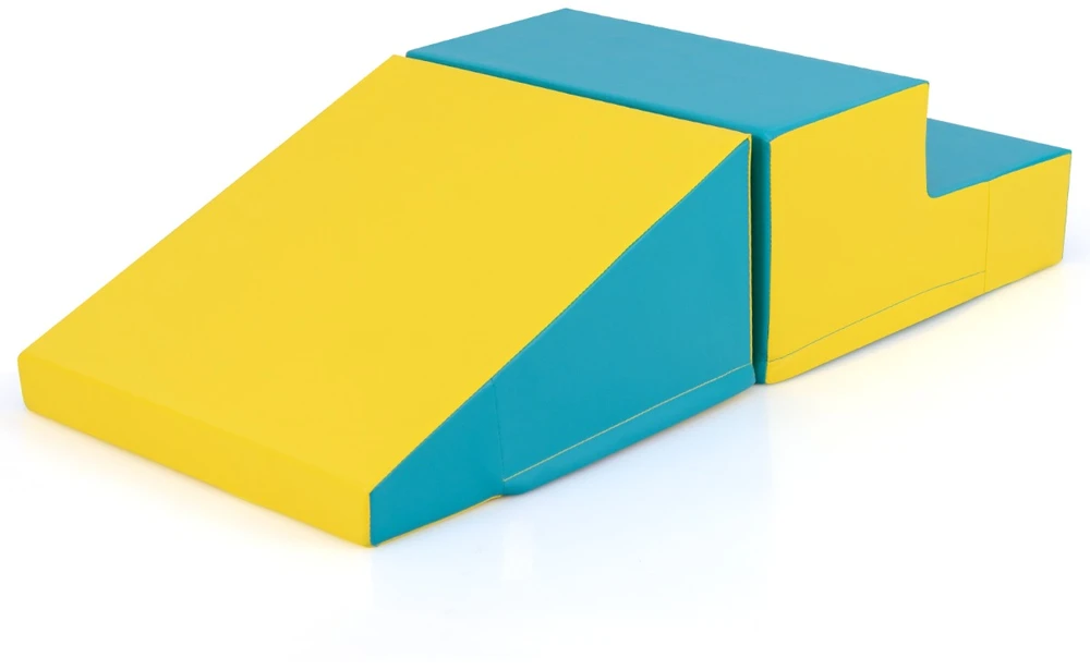 Promotion Vaikiškas minkštas žaidimų rinkinys su laiptais ir čiuožykla 100x50x25 cm žaliai geltonas