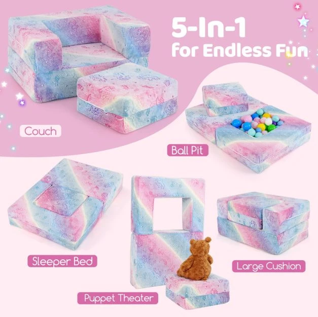 Promotion Vaikiškas žaidimų sofa su skalbiamu užvalkalu vaivorykštė