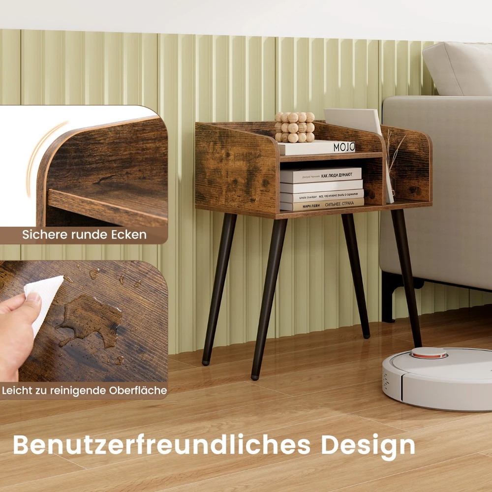 Promotion Vidurio amžiaus naktinis staliukas su atviromis lentynomis Rustic Brown