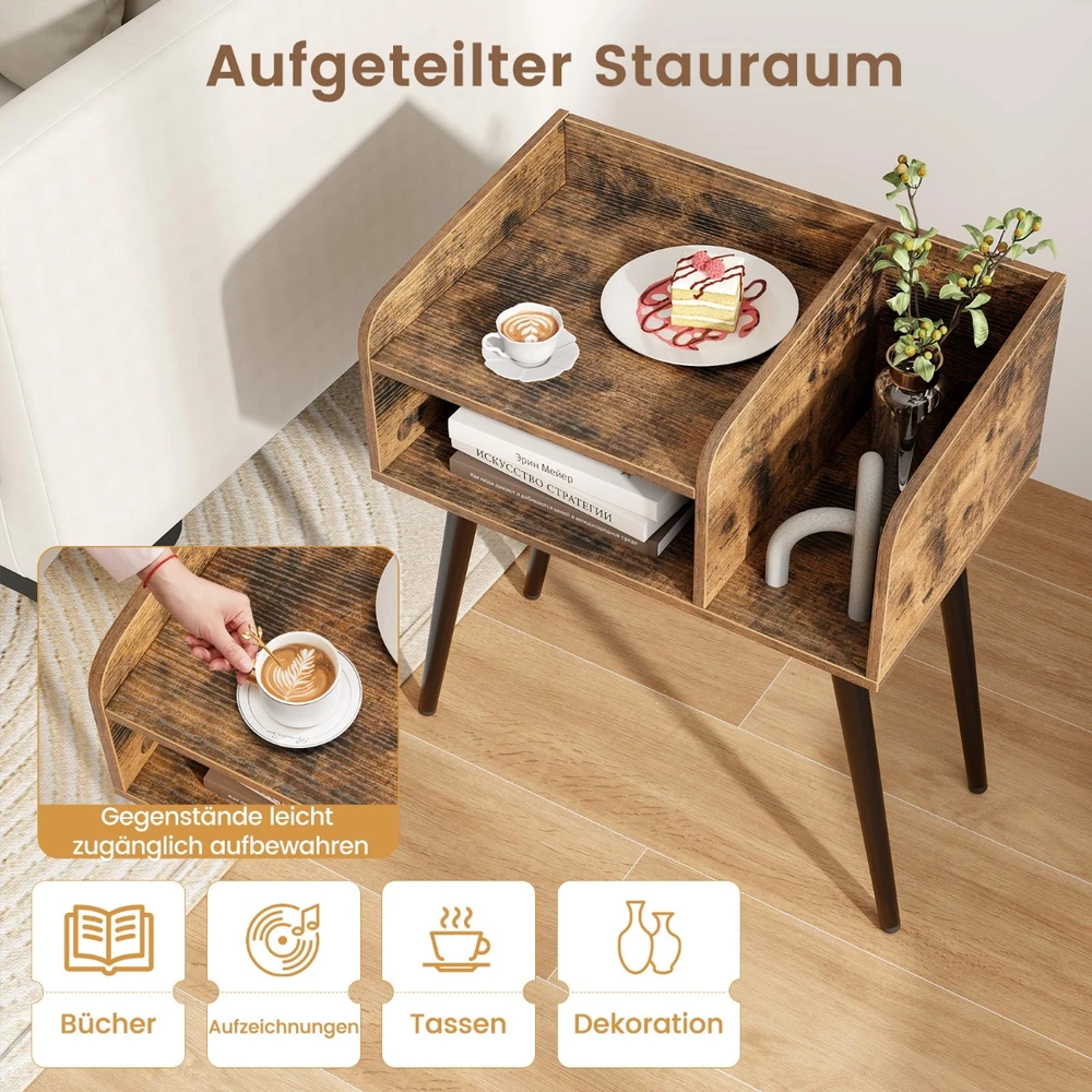 Promotion Vidurio amžiaus naktinis staliukas su atviromis lentynomis Rustic Brown
