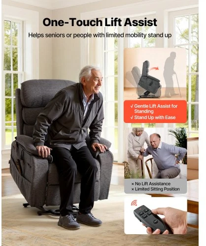 Fotelis VEVOR Elektrinis liftinis recliner krėslas, tamsiai pilkas, 89 x 98 x 104 cm