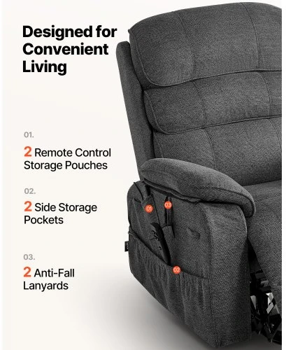 Fotelis VEVOR Elektrinis liftinis recliner krėslas, tamsiai pilkas, 89 x 98 x 104 cm