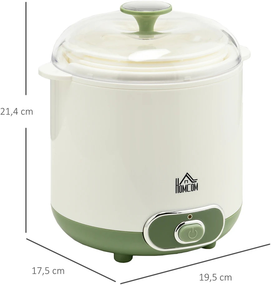 Gruzdintuvė Aosom Jogurto gaminimo aparatas, 1,5 l, su sieteliu ir dangčiu, 20 W, baltas, 19,5 x 17,5 x 21,4 cm