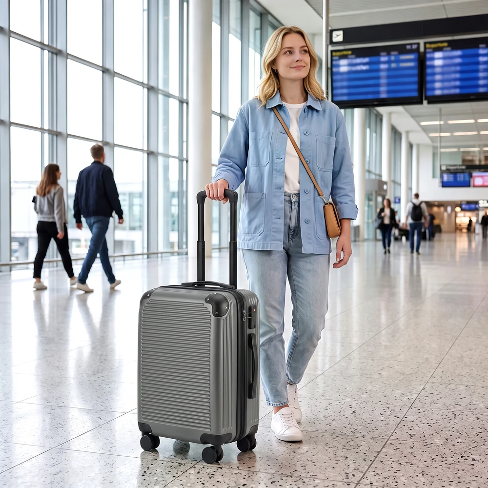 Kelioninis Aosom Kieto korpuso lagaminas su 4 ratukais ir TSA spyna, išplečiamas, tamsiai pilkas, 40 l