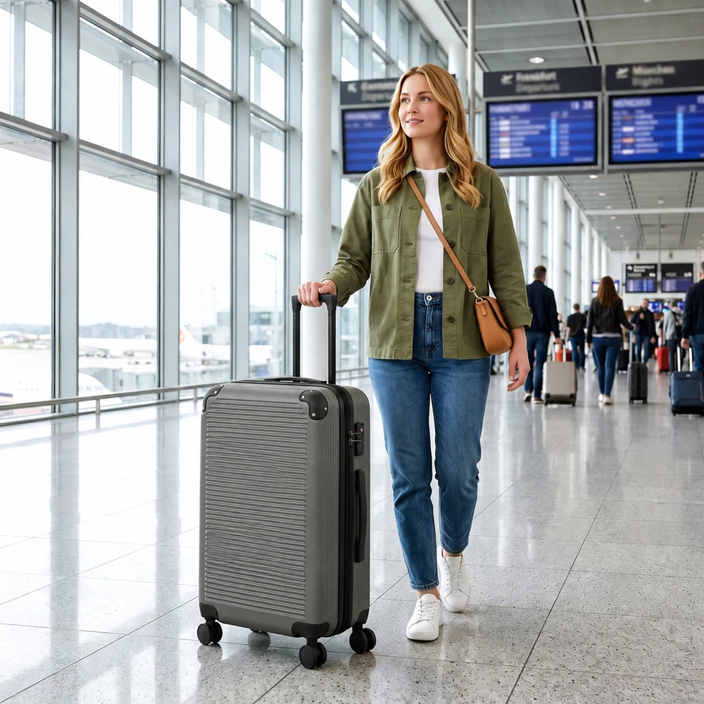 Kelioninis Aosom Kieto korpuso lagaminas su 4 ratukais ir TSA spyna, tamsiai pilkas, 68 l, 66 cm