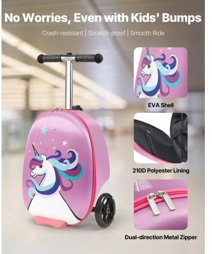 Kelioninis VEVOR Vaikiškas paspiriamo lagamino modelis, 20 l, violetinis, 33 x 28 x 52 cm