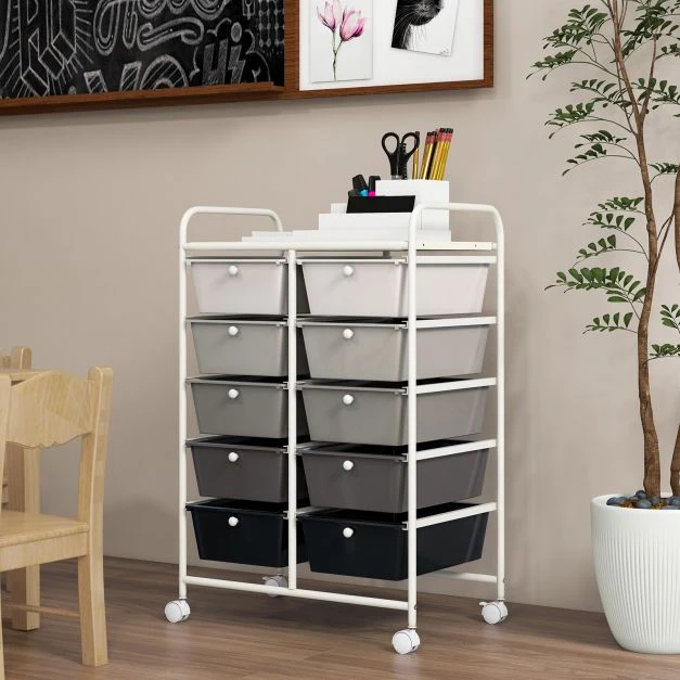 Promotion 10 stalčių ratinis laikymo vežimėlis mišrios juodos spalvos