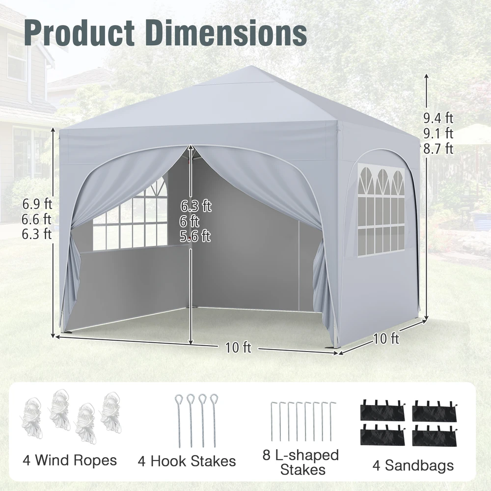 Promotion 10x10 ft Pop-up palapinė su 4 nuimamais šonais, balta