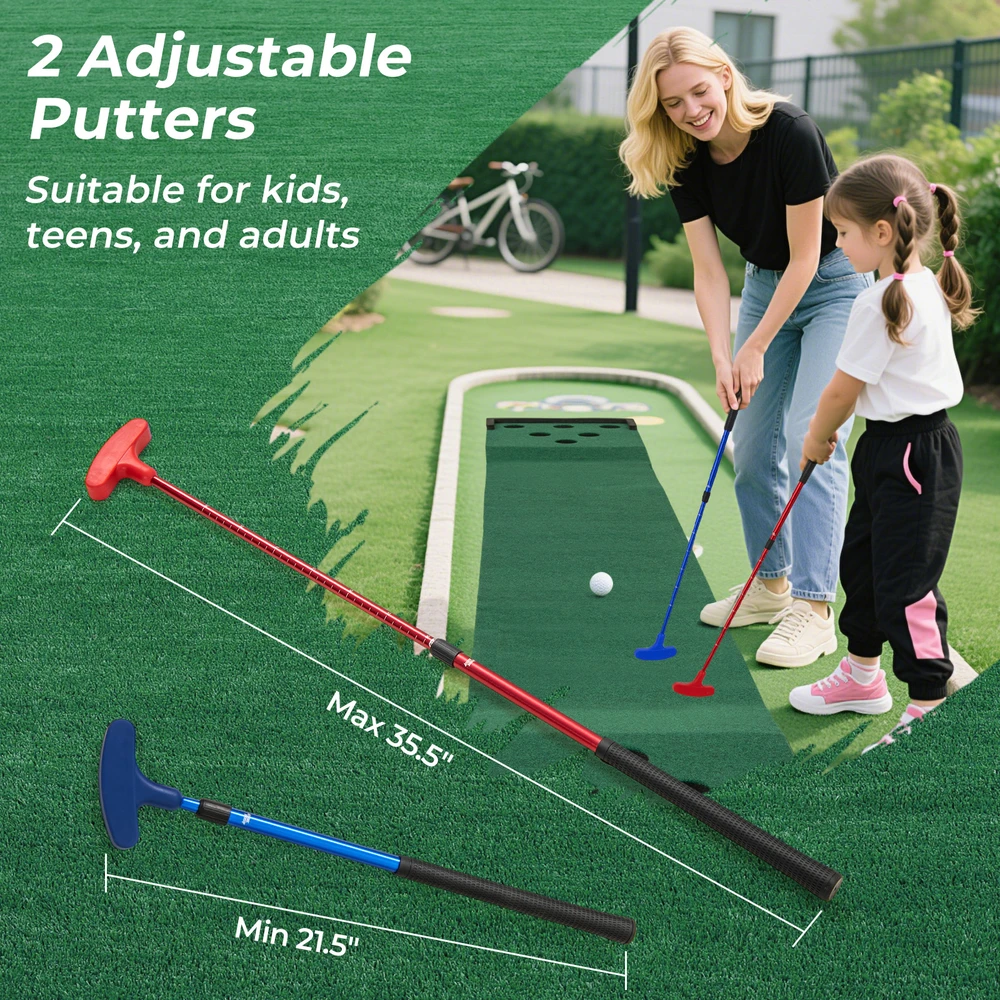 Promotion 11 ft golfo kilimėlis su 2 reguliuojamais lazdomis ir 6 kamuoliukais