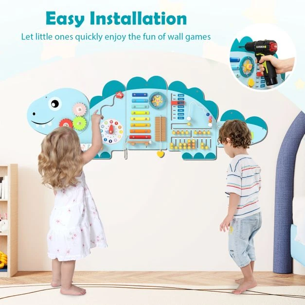 Promotion 11-in-1 dinozaurų veiklų sieninis žaidimų rinkinys, mėlynas