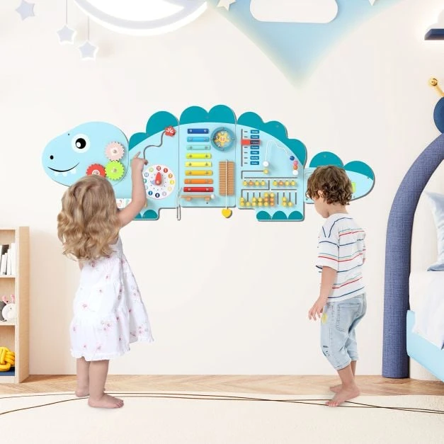 Promotion 11-in-1 dinozaurų veiklų sieninis žaidimų rinkinys, mėlynas