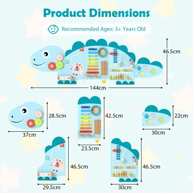 Promotion 11-in-1 dinozaurų veiklų sieninis žaidimų rinkinys, mėlynas