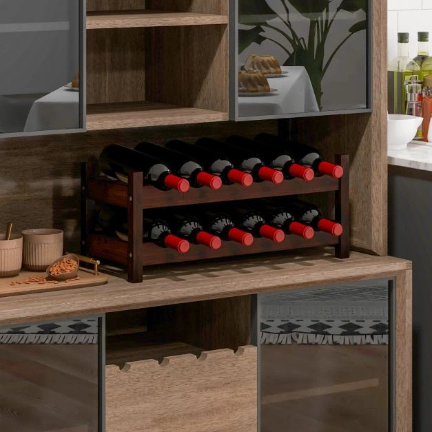 Promotion 12 butelių 2 aukštų vyno stovas iš bambuko