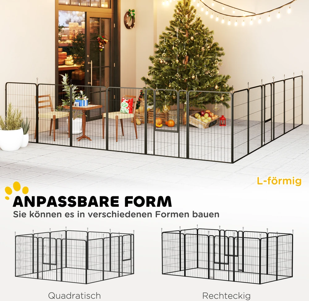 Aosom 12 dalių šuniukų aptvaras, 12 panelių, durys, žemės kuoliukai, lankstomas, juodas, 100 cm aukščio