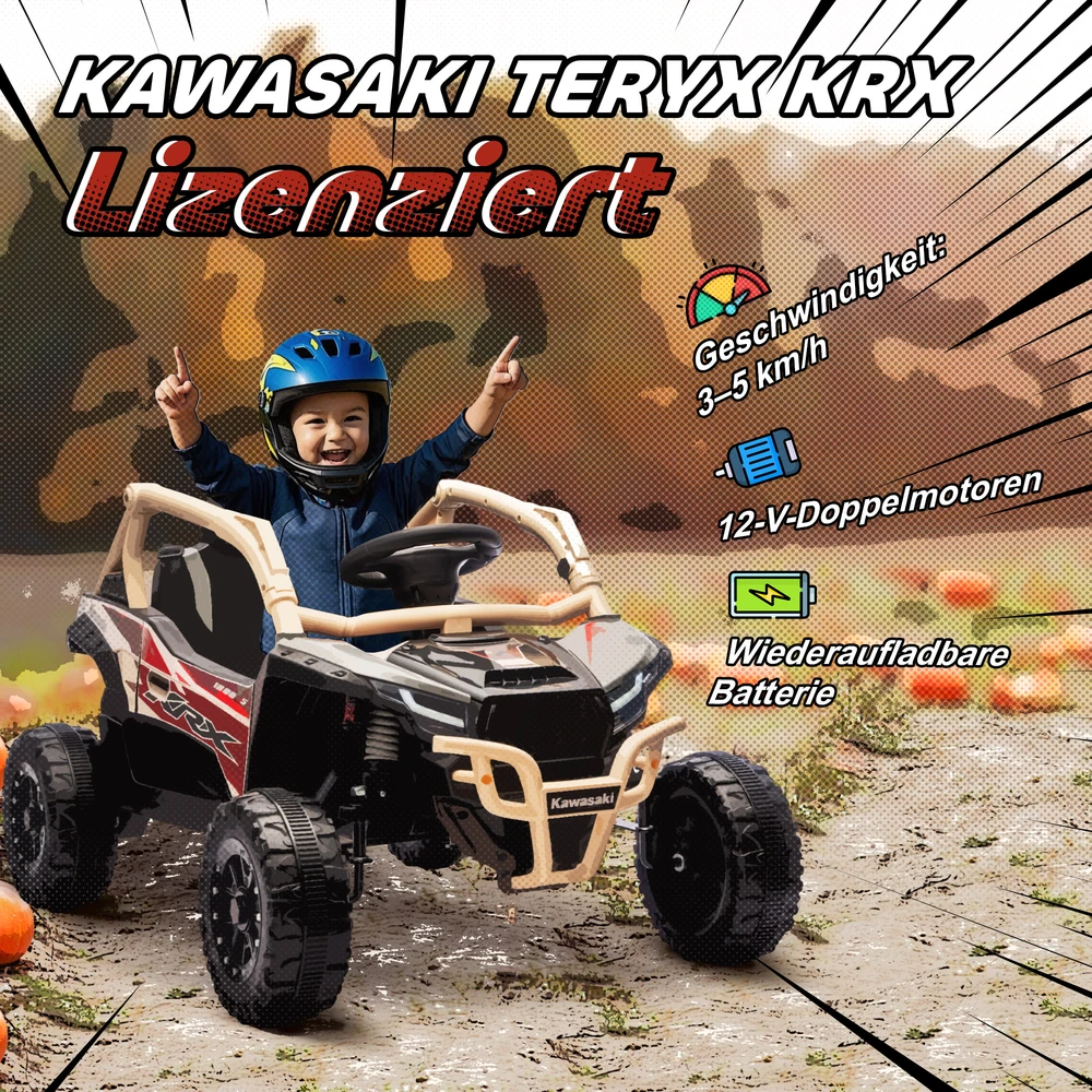 Koduva 12 V elektrinis vaikų UTV KAWASAKI TERYX KRX 1000, geltonas, 100 x 64 x 56 cm
