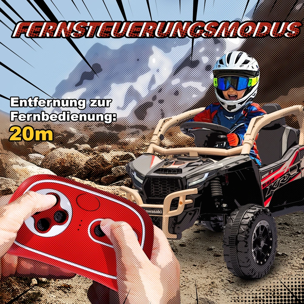 Koduva 12 V elektrinis vaikų UTV KAWASAKI TERYX KRX 1000, geltonas, 100 x 64 x 56 cm