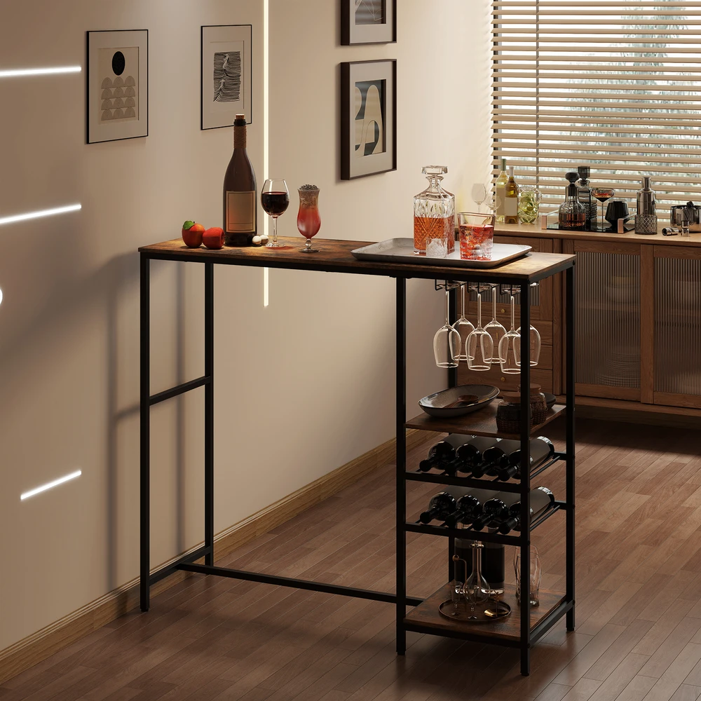 Promotion 121 cm ilgas baro stalas su lentynomis - Rustic Brown