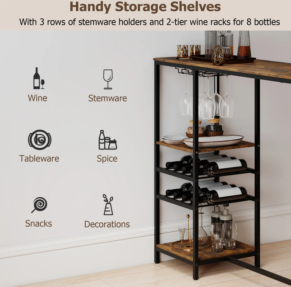 Promotion 121 cm ilgas baro stalas su lentynomis - Rustic Brown